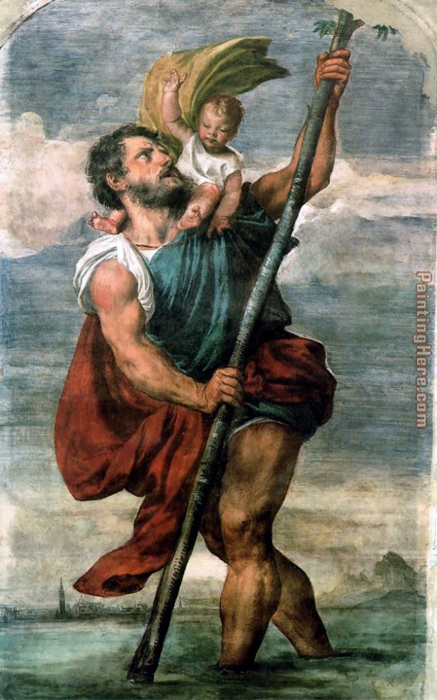 Saint Christopher painting - Titian Saint Christopher art painting